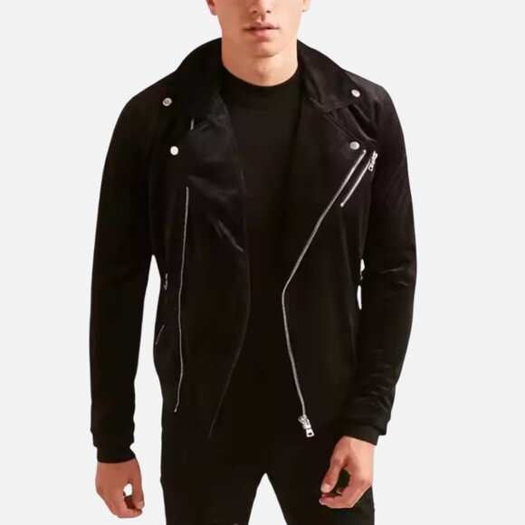 BNWT Zara Man Black Velvet Full-Zip Moto Jacket, Size M - Picture 3 of 6